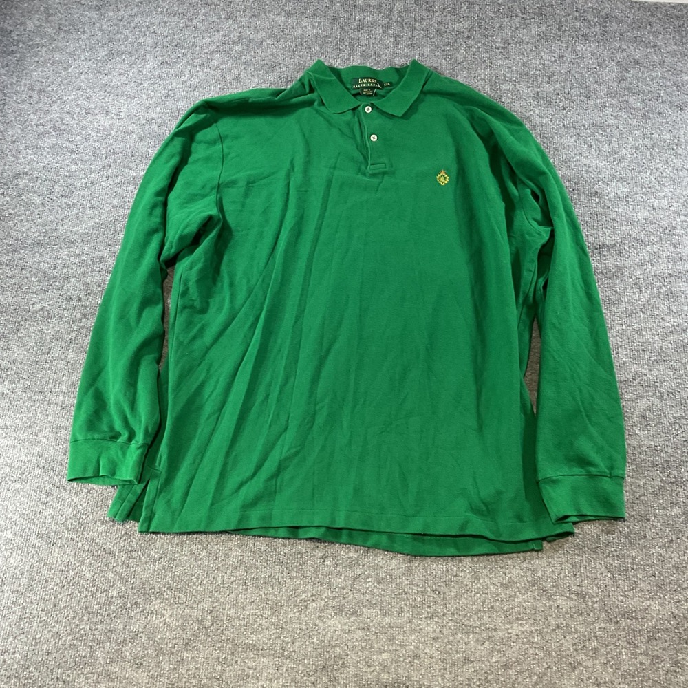 Lauren Ralph Lauren Green Long Sleeve Polo Shirt XXL Cotton Crest Logo Men
